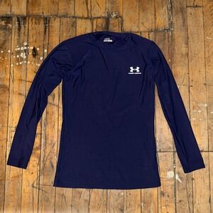 Under‎ Armour Activewear Top Youth Navy Blue HeatGear Running Gym Training Logo